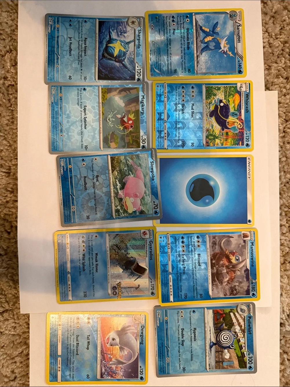 10 Water Pokemon Trading Cards - vintage, holo, reverse, rare